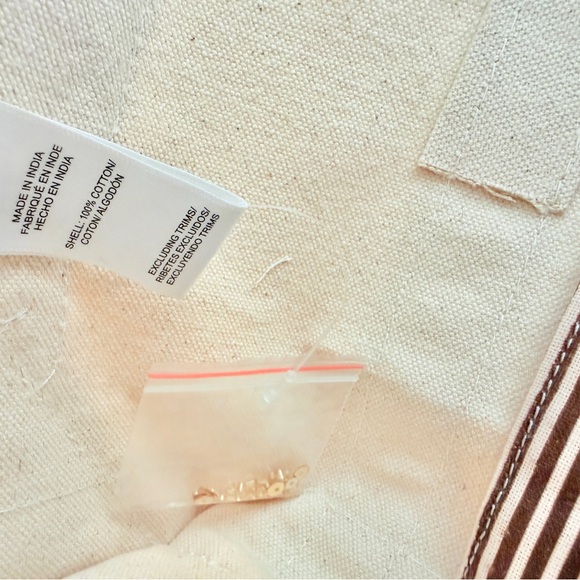 💛 Anthropologie Letter G The Hartley Monogram Mini Canvas Tote Gold Beaded Beige - Picture 13 of 14